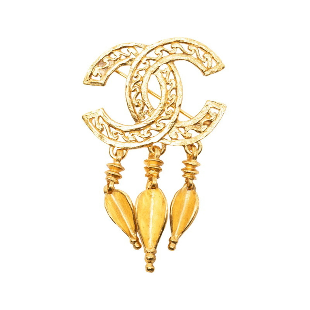 CHANEL Authentic Vintage Gold Logo Brooch - Picture 1 of 3